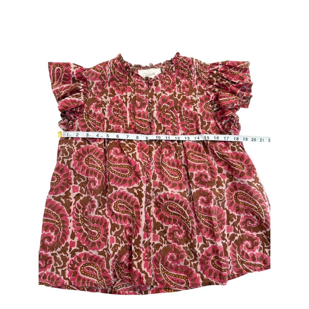 Cleobella Calla Ruffle Paisley Blouse Top Organic Cotton Pink Brown Women Size S - Picture 9 of 9